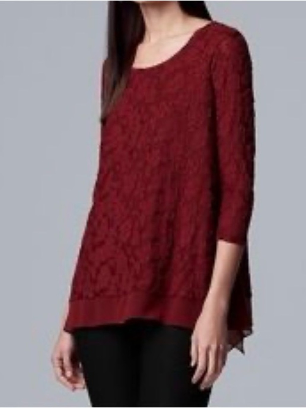 Simply Vera Vera Wang NWT Cherry Red Floral Jacquard Tunic Top Size L
